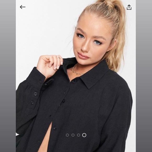 ASOS DESIGN Textured Button Through Beach Shirt In Black NWOT - Picture 4 of 5